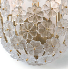 Load image into Gallery viewer, Crafted with precision and delicate attention to detail, the cast glass flowers on the Charlotte Sconce exude a stunning beauty that is truly breathtaking. Its elegant natural brass design makes it the perfect addition to any entryway, foyer, or dining room, adding a touch of feminine sophistication to any space.