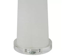 Load image into Gallery viewer, The Margaret Table Lamp is the ideal choice for those seeking a versatile and elegant addition to their living space. Made from natural alabaster, its smooth and translucent surface adds a timeless touch, while the gold metal accents bring a sense of luxury. Standing tall at 31 inches, this lamp is perfect for adding a sophisticated glow to any room, with its two bulbs providing ample light. Its classic quatrefoil design complements a variety of styles, making it a popular and stylish choice for those looki