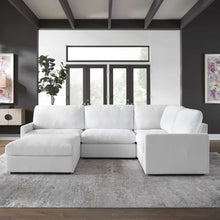 Load image into Gallery viewer, Upholstered in a cleanable polyester fabric in ultra plush arctic white with a toxin-free, eco friendly treatment to help resist water based stains.