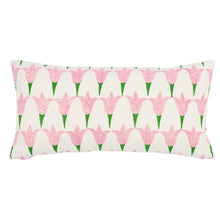 Load image into Gallery viewer, This Tulip Field Pillow showcases tulip designs on the front and irregular polka-dots on the back, completed with a knife-edge finish. The simplistic floral patterns are almost personified, radiating with bright colors and symbolizing hope and fresh starts. Made with a small-scale cotton fabric, this throw pillow is both uncomplicated and lively.