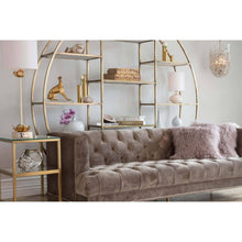 Load image into Gallery viewer, This superb piece is adorned with beautiful gold accents and finished with a classic lampshade, making it a unique and modern work of art. Delicately crafted metal flowers with a luxurious antique gold leaf finish grace the elegant and polished golden base.