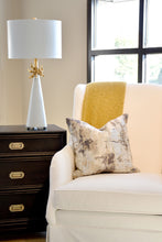 Load image into Gallery viewer, The Anemone Table Lamp features a unique design with its elegant tapered silhouette and distinctive anemone accent. The painted card cylinder shade pairs perfectly to add a touch of elegance to any room.