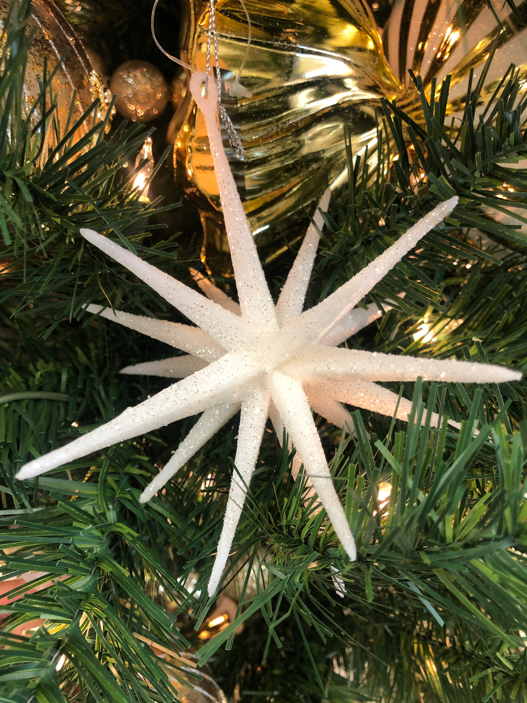 White Glitter Starburst Ornament