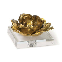 Load image into Gallery viewer, Gold accents add a modern touch to this exquisite art piece. Paired with a crystal base, the Adeline accessory exudes a dazzling aesthetic. For an extra touch of sophistication, simply insert a tapered candle into the center of the flower to bring light to your surroundings.
