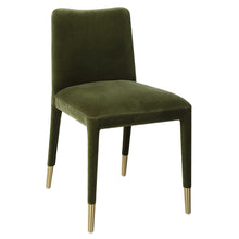 Load image into Gallery viewer, Armless side or dining chair in Moss Green velvet with slender brass-capped ferrules.
