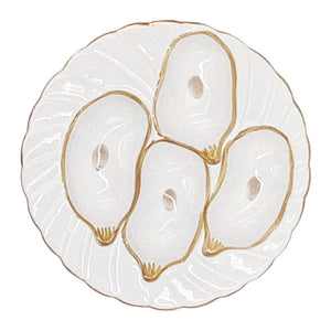 Oyster Plates in White & Gold, Set of Two