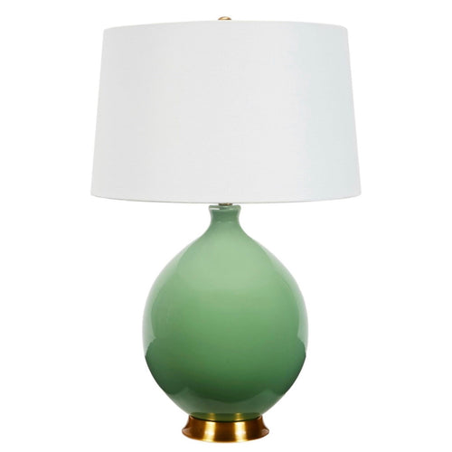 This handsome green ceramic table lamp conveys a colorful light-hearted charm paired with a traditional silhouette.