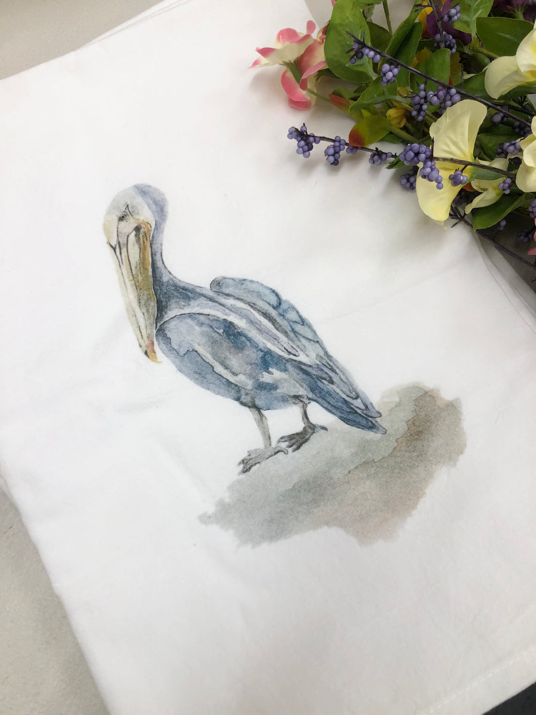 Hand Painted Pelican Hand Towel