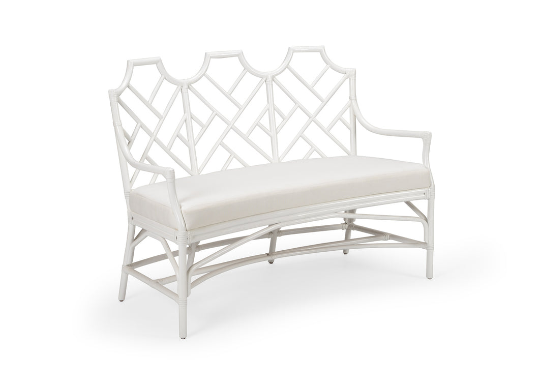 White Lacquered Rattan Bench