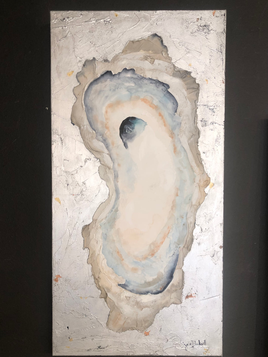 Single Oyster on Silver Leaf