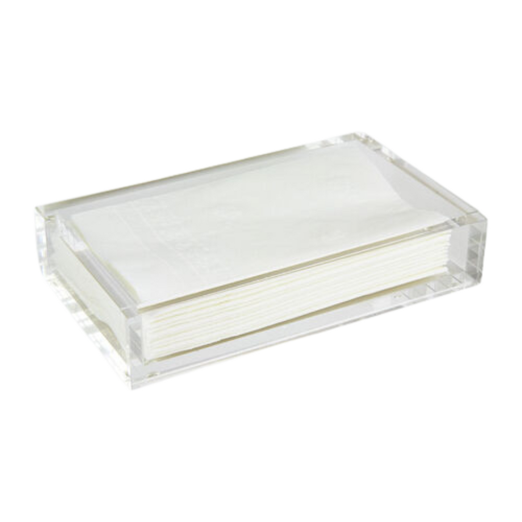 Durable yet elegant, this towel tray is crafted from high-quality lucite and is perfect for holding guest towels or luncheon napkins, making it a must-have for any host.