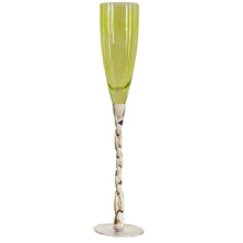 Load image into Gallery viewer, The elegant Adriana Champagne Glass features twisted stems and vibrant tonal colors, elevating any special occasion. Crafted with high quality glass, these glasses are a beautiful addition to any home bar or dining table. Experience the perfect blend of style and functionality with this stunning collection.
