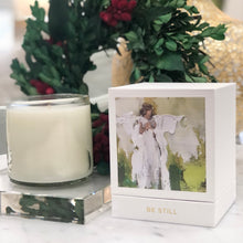 Load image into Gallery viewer, Illuminate your space with our hand poured candles, expertly crafted from high-quality soy blend that guarantees an impressive burn time of up to 80 hours. Each candle box is adorned with original Anne Neilson angel artwork and included corresponding matches.
