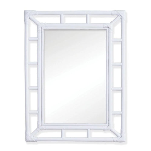 Constructed with all-natural rattan and coated in a fashionable white finish, the Bali Mirror exemplifies the essence of a relaxed coastal style. It is ideal for use in entryways, powder rooms, or foyers.