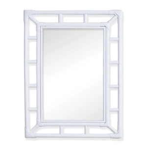 Constructed with all-natural rattan and coated in a fashionable white finish, the Bali Mirror exemplifies the essence of a relaxed coastal style. It is ideal for use in entryways, powder rooms, or foyers.