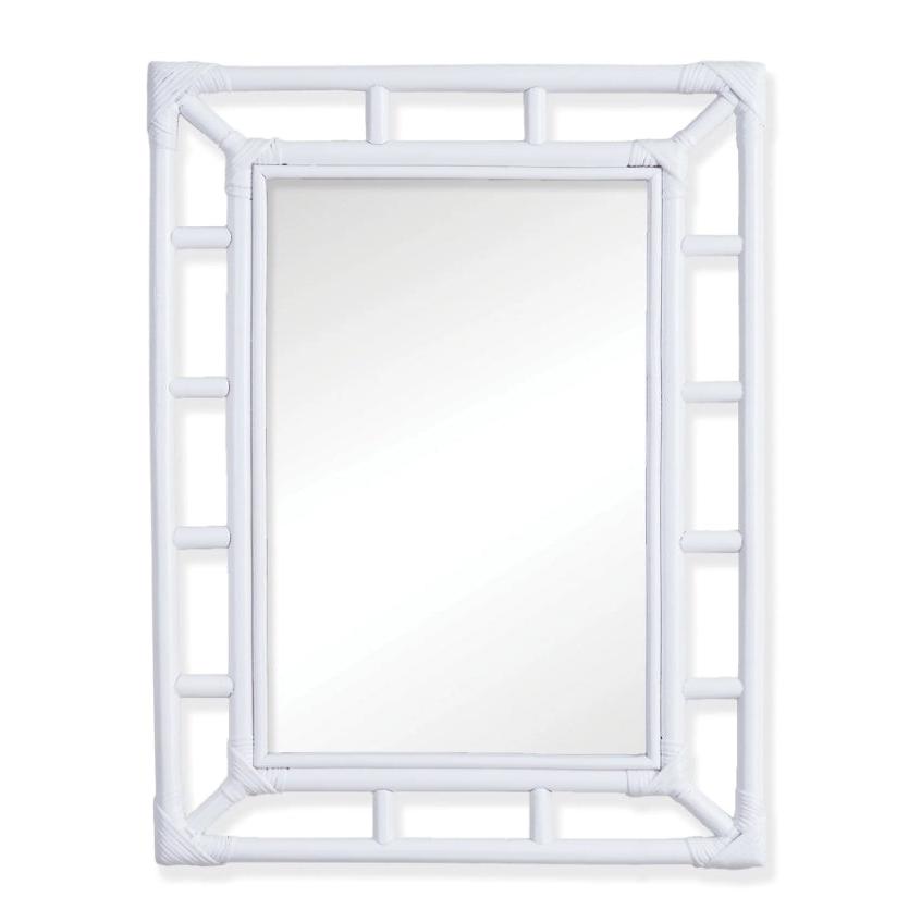 Constructed with all-natural rattan and coated in a fashionable white finish, the Bali Mirror exemplifies the essence of a relaxed coastal style. It is ideal for use in entryways, powder rooms, or foyers.