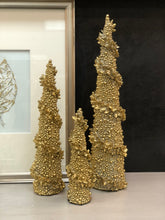 Load image into Gallery viewer, Add a touch of whimsy and sparkle to your holiday decor with these three glimmering gold trees, adorned with intricate beaded designs. With this trio, you&#39;ll have a festive focal point that will make your guests &quot;tree-mendously&quot; impressed!
