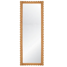 Load image into Gallery viewer, The Britton mirror features scalloped edges made from durable rattan, lending an air of sophistication and luxury to any space. It can be hung vertically or horizontally, making it versatile and adaptable to different interior styles, from coastal to modern.
