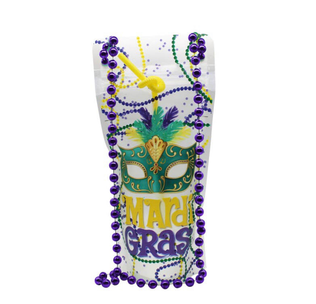 Stay hydrated and ready to party with our 16oz wearable drink pouch. No need to juggle a drink and catch beads at the same time! Nola artist, french quarter, new orleans art, new orleans artist, Southern artist, Louisiana artist, Gulf South artist, original art, artist, mardi gras art, mardi gras, mardi gras floats, carnival