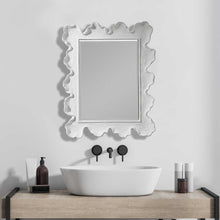 Load image into Gallery viewer, Featuring a modern coastal design, this mirror evokes the appearance of white coral. The frame is finished in matte white with a distinct texture and noticeable waves, adding an organic touch. The mirror boasts a 1&quot; bevel and can be hung horizontally or vertically.
