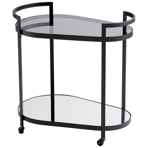 The Cosmo bar cart exudes a harmonious blend of contemporary and luxurious components. Its sleek design is inspired by geometry, featuring clean lines and oval surfaces. With a sturdy metal frame, this portable serving station boasts two levels of tempered glass. The caster lock wheels provide the perfect mobility for serving your guests on the move. Impress at your next gathering by offering your favorite drinks directly from the elegant Cosmo bar cart.