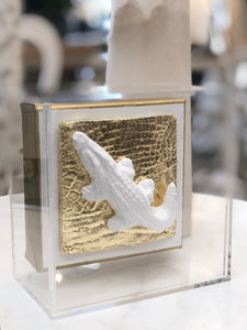 White Gator Intaglio | Acrylic Shadow Box