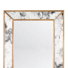 Load image into Gallery viewer, The Dion floor mirror, with its antique finish, is a must-have for adding a touch of modern glamor to any space. Its faceted frame, outlined by a delicate border of gold leaf, serves as a work of art in its own right. Whether as an elegant addition to a dressing room or a striking focal point hangs horizontally over an entryway console, Dion is the perfect choice.
