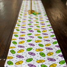 Load image into Gallery viewer, Get ready to party and show off your Mardi Gras spirit with this funky Doubloons table runner! It&#39;s sure to be a conversation starter and add some festive flair to your celebrations. Nola artist, french quarter, new orleans art, new orleans artist, Southern artist, Louisiana artist, Gulf South artist, original art, artist, mardi gras art, mardi gras, mardi gras floats, carnival
