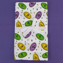 Load image into Gallery viewer, Get ready to party and show off your Mardi Gras spirit with this funky Doubloons table runner! It&#39;s sure to be a conversation starter and add some festive flair to your celebrations. Nola artist, french quarter, new orleans art, new orleans artist, Southern artist, Louisiana artist, Gulf South artist, original art, artist, mardi gras art, mardi gras, mardi gras floats, carnival
