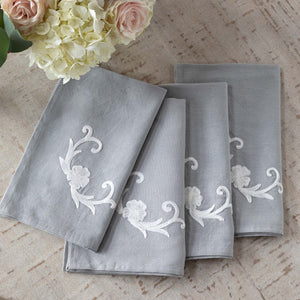 Embroidered Stone Grey Napkin, Set of Four