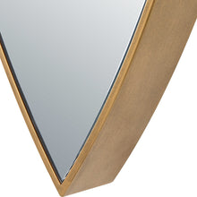 Load image into Gallery viewer, The Ellipse Mirror showcases a petite iron frame that encircles a floating mirror with polished edges. Its deep design highlights the antiqued golden bronze finish.
