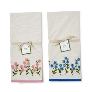 Sprinkle magic in your kitchen with our Forget-Me-Not Embroidered dish towel. Made of cozy cotton, these towels in pretty pink and blue shades add a dreamy charm to your space. Handcrafted embroidery highlights the craftiness and meticulousness in every piece.