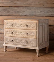 Load image into Gallery viewer, The Garland Estate Chest with a beautiful carved facade and a warm natural finish.
