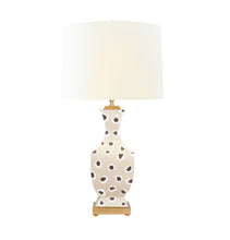 Load image into Gallery viewer, This handpainted lamp is perfect for any room in your home. Its unique brown leopard pattern and silk cream shade adds a touch of exotic elegance to your decor.
