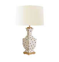 Load image into Gallery viewer, This handpainted lamp is perfect for any room in your home. Its unique brown leopard pattern and silk cream shade adds a touch of exotic elegance to your decor.
