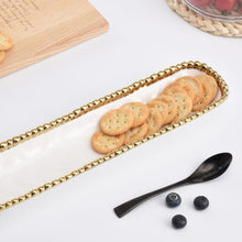 Load image into Gallery viewer, Indulge in the ultimate snacking experience with our golden beaded cracker tray, designed to hold crackers, petite cookies, and other delectable treats. Elevate your culinary masterpieces with this elegant and versatile tray.
