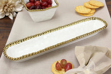 Load image into Gallery viewer, Indulge in the ultimate snacking experience with our golden beaded cracker tray, designed to hold crackers, petite cookies, and other delectable treats. Elevate your culinary masterpieces with this elegant and versatile tray.
