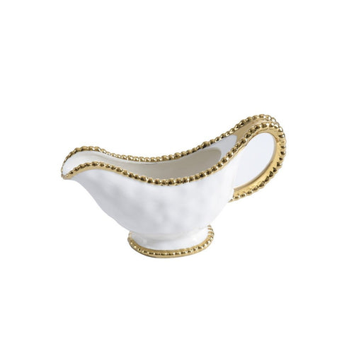 Perfect for pouring gravy, reductions, sauces and dressings. Made of high-quality white porcelain with shimmering gold beads made of titanium.