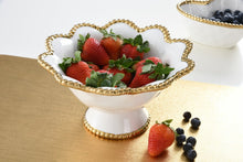 Load image into Gallery viewer, This flower-shaped footed bowl is a true statement piece that can be used as a centerpiece, fruit bowl, or snack bowl.
