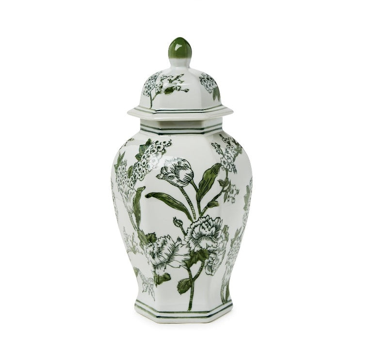 Brighten up your place with the stunningly beautiful Hand-Painted Green and White Temple Jar. This 14