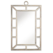 Load image into Gallery viewer, Crafted from mango wood and enhanced with a white wash finish, this contemporary mirror boasts a sleek and polished design. Its airy and open structure creates a dynamic aesthetic, allowing the color of your wall to shine through.
