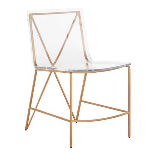 Featuring an antique gold metal x-motif frame and an acrylic seat, the Johnson Dining Chair is an ideal choice for updating a dining table or writing desk with a modern touch.