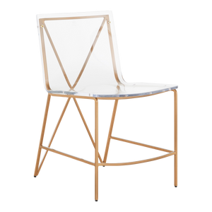 Featuring an antique gold metal x-motif frame and an acrylic seat, the Johnson Dining Chair is an ideal choice for updating a dining table or writing desk with a modern touch.