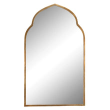 Load image into Gallery viewer, This mirror boasts a Moroccan-inspired design crafted from forged metal, and is hand finished in a luxurious antiqued gold.
