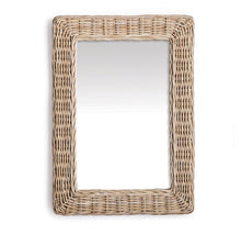 Load image into Gallery viewer, This stunning mirror is tailored for open concept spaces. Designed with a large gauge woven rattan frame, it exudes sophistication. Whether displayed horizontally or vertically, it is a magnificent addition to any bedroom, entryway, or foyer.
