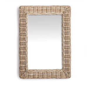 This stunning mirror is tailored for open concept spaces. Designed with a large gauge woven rattan frame, it exudes sophistication. Whether displayed horizontally or vertically, it is a magnificent addition to any bedroom, entryway, or foyer.