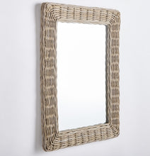 Load image into Gallery viewer, This stunning mirror is tailored for open concept spaces. Designed with a large gauge woven rattan frame, it exudes sophistication. Whether displayed horizontally or vertically, it is a magnificent addition to any bedroom, entryway, or foyer.
