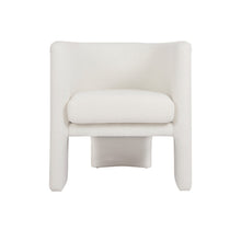 Load image into Gallery viewer, The Lansky barrel chair is expertly crafted with a luxurious white boucle fabric, elevating any space with its touch of sophistication and warmth. With a three leg design, this chair offers both style and practicality, making it a perfect choice for smaller rooms or apartments. Discover the ultimate combination of comfort and functionality with the Lansky.
