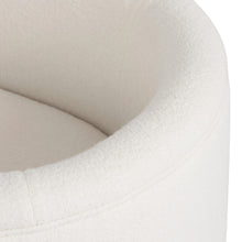 Load image into Gallery viewer, The Lansky barrel chair is expertly crafted with a luxurious white boucle fabric, elevating any space with its touch of sophistication and warmth. With a three leg design, this chair offers both style and practicality, making it a perfect choice for smaller rooms or apartments. Discover the ultimate combination of comfort and functionality with the Lansky.
