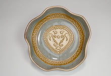 Load image into Gallery viewer, Impress your loved ones with the elegant &quot;Love Bowl&quot; - a stunning decorative piece suitable for any space. Choose from two soothing palettes of French Blue or Ivory, hand-glazed and gold gilded for a touch of luxury. Handcrafted from earthenware, this bowl adds a sophisticated touch to end tables, nightstands, vanities, or easels.
